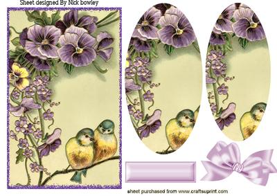Pretty Birds on a Branch of Pansies Oval Pyramids
