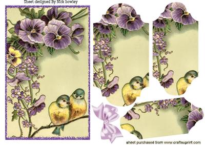 Birds on a Branch of Lilac Pansies Bracket Pyramids