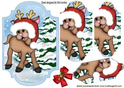 Cute Reindeer in Santa Hat & Trees Bracket Pyramids