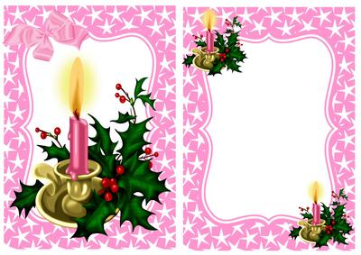 Pretty Card Front & Insert of Pink Candle & Holly