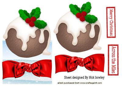 Christmas Pud with Big Red Bow, Over the Edge Card