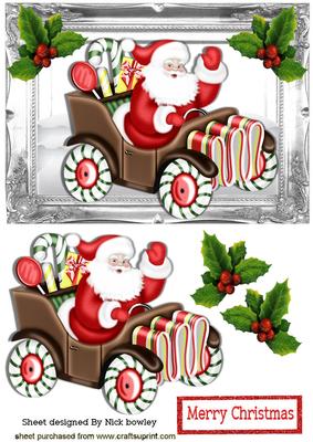 Santa in a Car of Candy & Holly