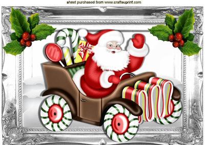 Santa in a Car of Candy & Holly A4