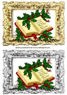 Holly and Bible Card Fronts in Silver/gold Frames