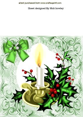 White Candle Holder with Holly 8x8 Card