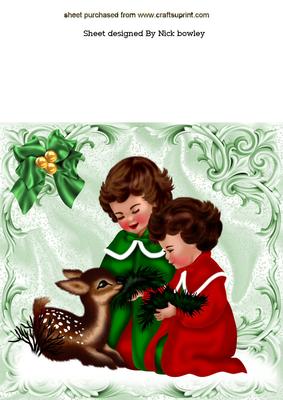 Little Deer with Vintage Children 8x8 Card
