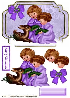 Vintage Children with Fawn & Purple Bow