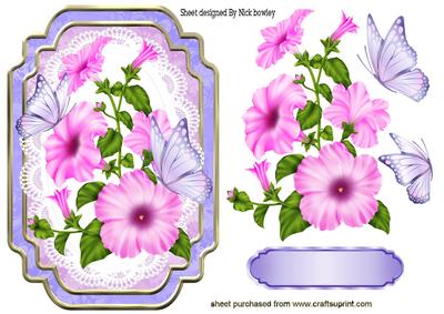 Pink Petunias and Butterflies on Lace