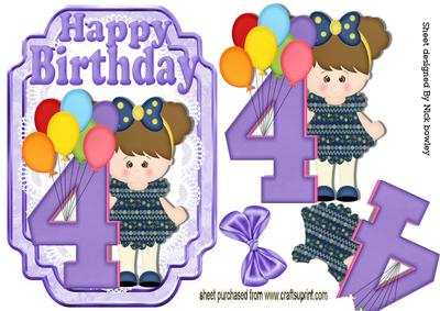 My Fourth Birthday Litle Girl with Her Balloons