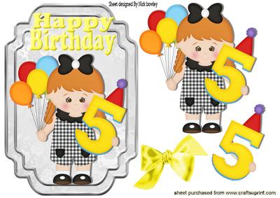 My Fifth Birthday Little Girl with Hr Balloons & Hat