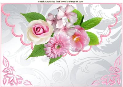 Pink Shades of Flowers on Scalloped Envelope A4