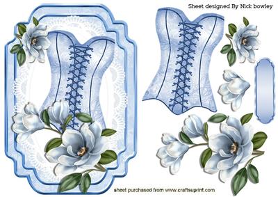 Pretty Blue Magnolia with Basque on Lace