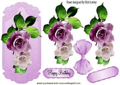 Pretty Pink/purple Roses with Bow on a Plaque