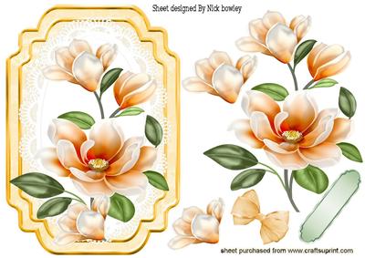 Peach Magnolias on Lace with Bow