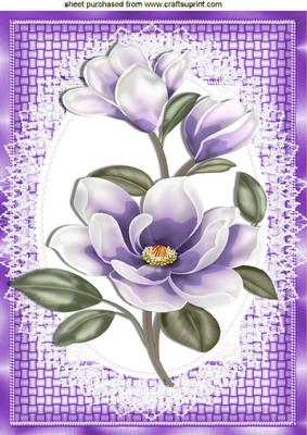 Purple Magnolia on Lace in Basket Weave A4