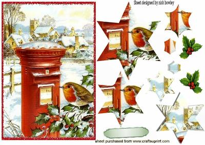 Cute Robin with Village in Snow Star Pyramids
