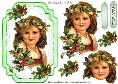 Little Vintage Girl on Lace with Holly