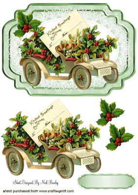 Vintage Car with Message, Holly & Berries