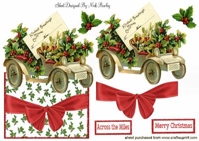 Vintage Car with Holly Over the Edge Crd