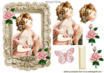 Pretty Vintage Lady in Frill Antique Frame