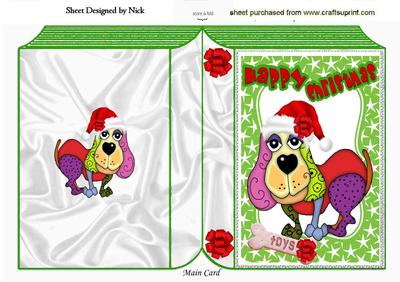 Toony Dog in Santa Hat with His Bone Folded Book