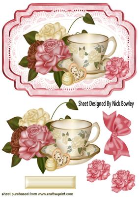 Pretty Floral Teacup & Roses on Lace