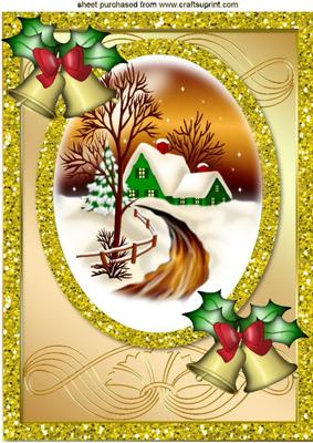 Pretty Cottage in the Snow with Bells A4