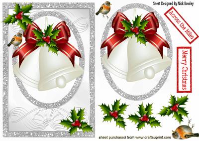 White Christmas Bells with Red Bow Card, & Topper