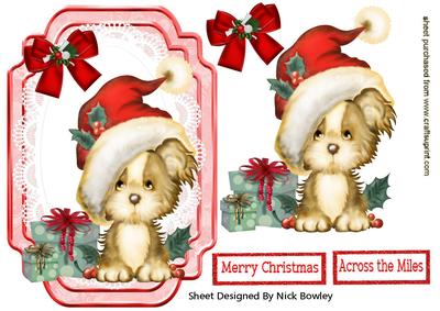 Cute Puppy with Presents in Santa Hat