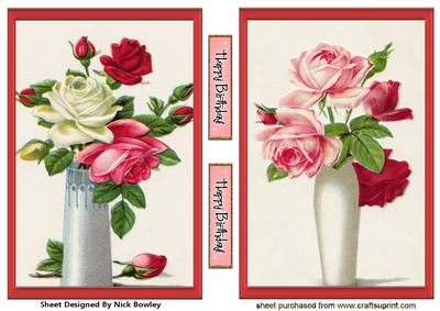 Pretty Roses Pinks/reds in a Vase Card Fronts