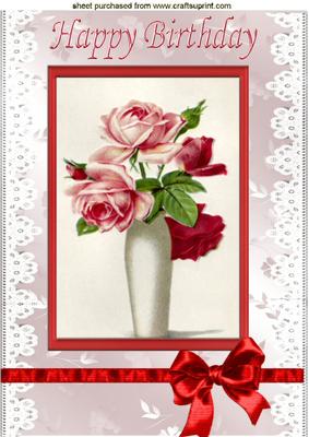 Pretty Vase of Red/pink Roses A4