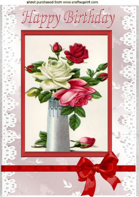 Pretty Vase of Cream/pink Roses A4