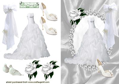 Beautiful White Wedding Dress in Diamond Frame and Satin