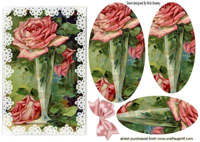 Pretty Pink Rose in Vase with Lace Oval Pyramids