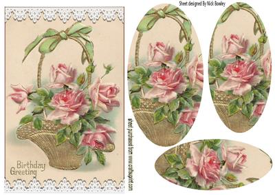 Basket of Pink Roses and Bow Oval Pyramids