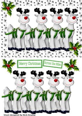 Santas Reindeers with Holly in Star Frame