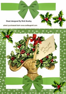 Pretty Basket of Holly with Bow 8x8