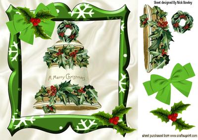 Christmas Bell with Holly & Bow 8x8