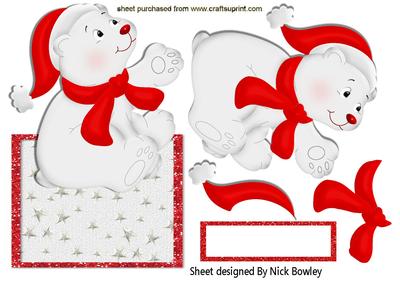 Lovely Polar Bear in Red Hat & Scarf Over the Edge