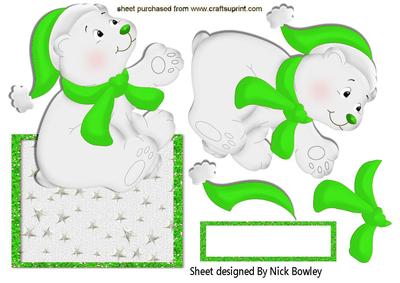 Lovely Polar Bear in Green Hat &scarf Over the Edge