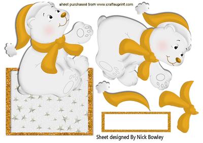 Lovely Polar Bear in Gold Hat & Scarf Over the Edge