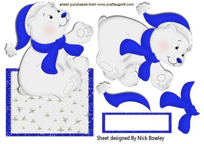 Lovely Polar Bear in Blue Hat & Scarf Over the Edge