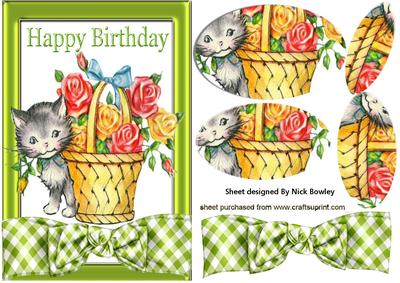 Kitten with Basket of Roses Oval Pyramids