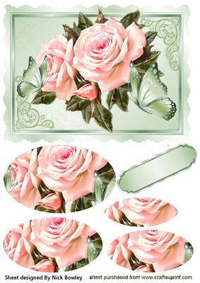 Pretty Pink Roses with Butterflies Oval Pyramids