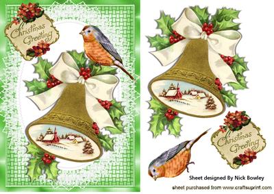 Bell with Snow Scene, with Holly & Little Robin