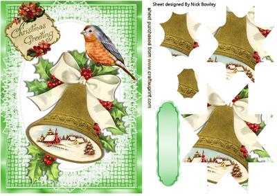 Bell with Snow Scene, with Holly & Robin Star Pyramids