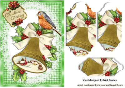 Bell with Snow Scene with Holly & Robin Bracket Pyramds