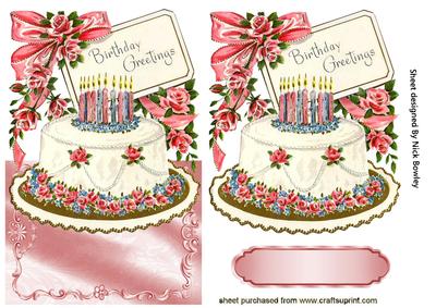 Iced Birthday Cake with Roses Over the Edge Card