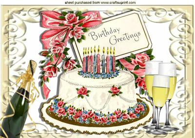Lovely Birthday Cake, Party Drinks and Wine A4