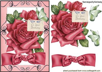 Pretty Big Pink Rose, with Butterflies & Bow